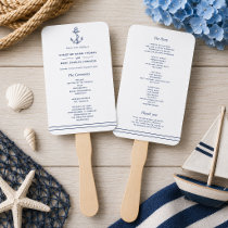 White Nautical Navy Anchor Sea Side Wedding Hand Fan