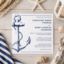 White Nautical Navy Ship Anchor Wedding Invitation
