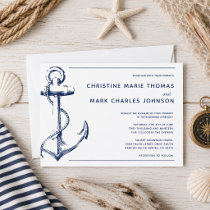 White Nautical Navy Ship Anchor Wedding Invitation