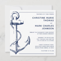 White Nautical Navy Ship Anchor Wedding Invitation