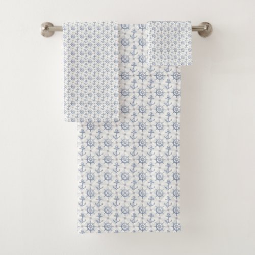 White Nautical Pattern Bathroom Towel Set