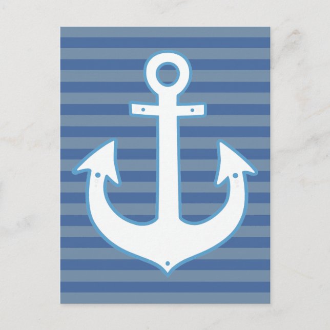 white nautical sailor anchor & stripes postcard (Front)