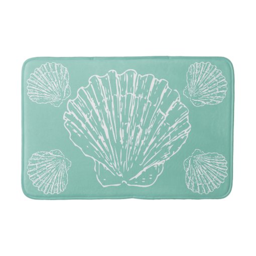 White Nautical Seashell On Seafoam Green Bathroom Mat Zazzle