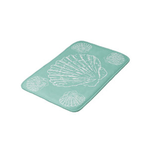 White Nautical Seashell On Seafoam Green Bathroom Mat