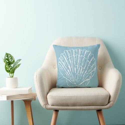 White Nautical Seashells Pattern On Seafoam Blue Throw Pillow