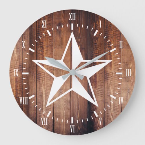 White Nautical Star Barn Wood Planks Large Clock