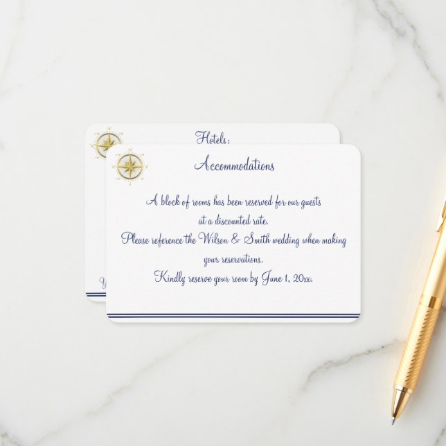 White Nautical Wedding Accommodations Cards (Front/Back In Situ)