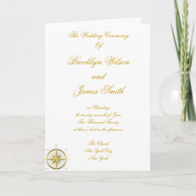 White Nautical Wedding Ceremony Programs (Front)