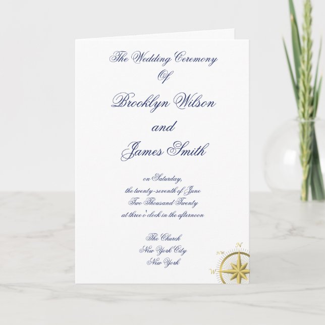 White Nautical Wedding Ceremony Programs (Front)