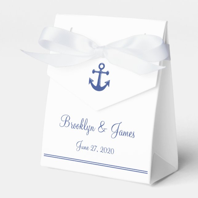 White Nautical Wedding Favor Boxes With Anchor (Front Side)