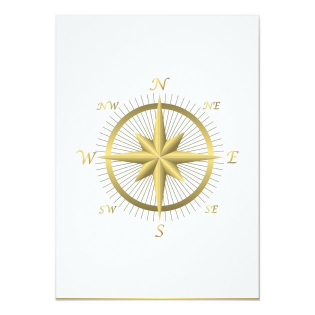 White Nautical Wedding Invitations Gold Compass