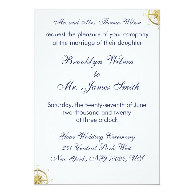 White Nautical Wedding Invitations Gold Compass