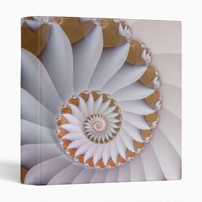 White Nautilus Fine Fractal Art 3 Ring Binder (Front/Spine)