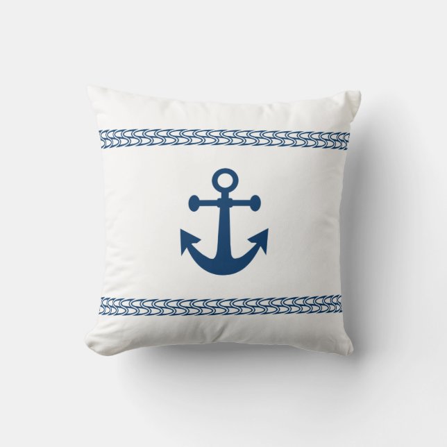 White & Navy Anchor Throw Pillow (Front)