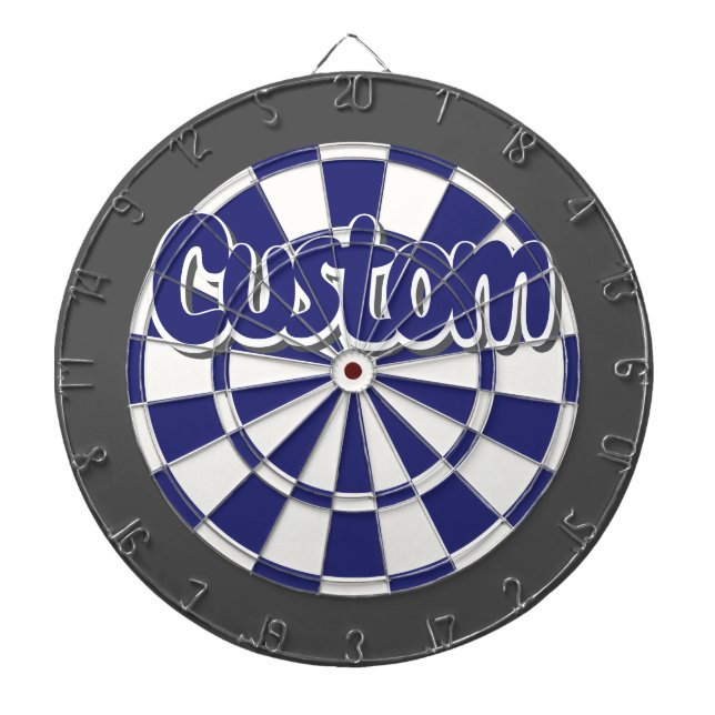 White, Navy Blue, And Charcoal Gray - Custom Text Dart Board (Front)