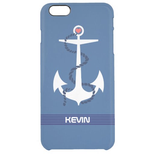 White & Navy Blue Boat Anchor Clear iPhone 6 Plus Case