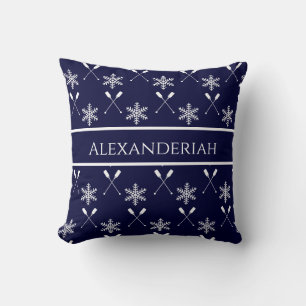 White navy blue boat paddles snowflake holiday  throw pillow
