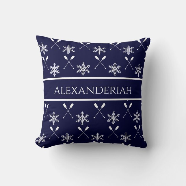 White navy blue boat paddles snowflake holiday  throw pillow (Front)