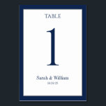 White & Navy Blue Border Wedding Table Number Card<br><div class="desc">A classic navy blue and white wedding table number card that can be customized with any table number. The graphics appear on both sides of this card.</div>