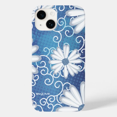 White Navy Blue Dots Daisy Flowers Floral Pattern Case_Mate iPhone 14 Case