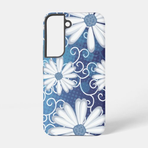 White Navy Blue Dots Daisy Flowers Floral Pattern  Samsung Galaxy S22 Case