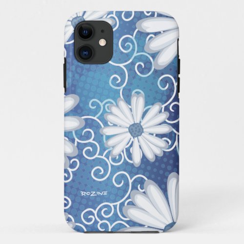 White Navy Blue Floral Tribal Daisy Tattoo Pattern iPhone 11 Case