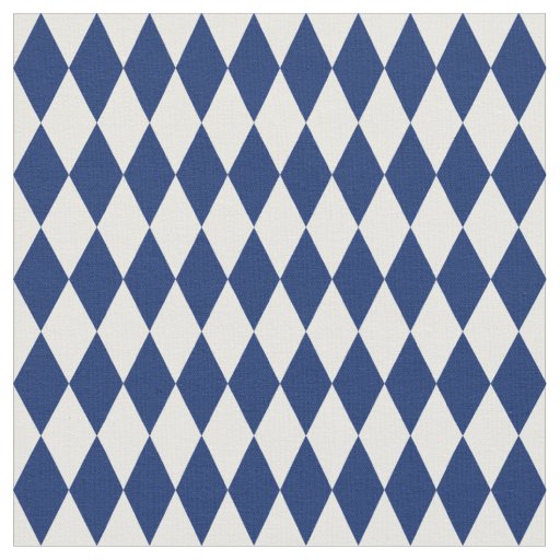 White & Navy Blue Harlequin Diamonds Fabric