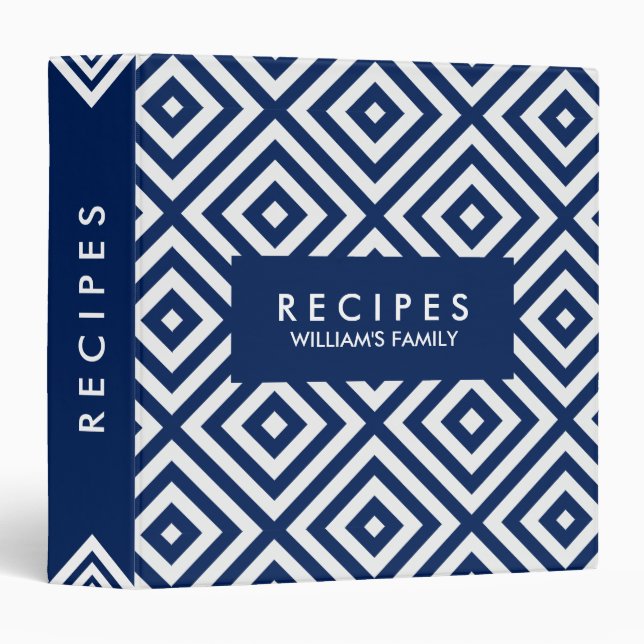 White & Navy-Blue Modern Geometric Pattern Binder (Front/Spine)