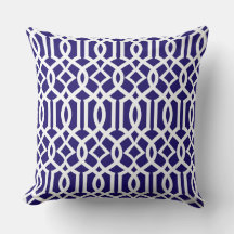 White Navy Blue Moroccan Trellis Decor Pillow