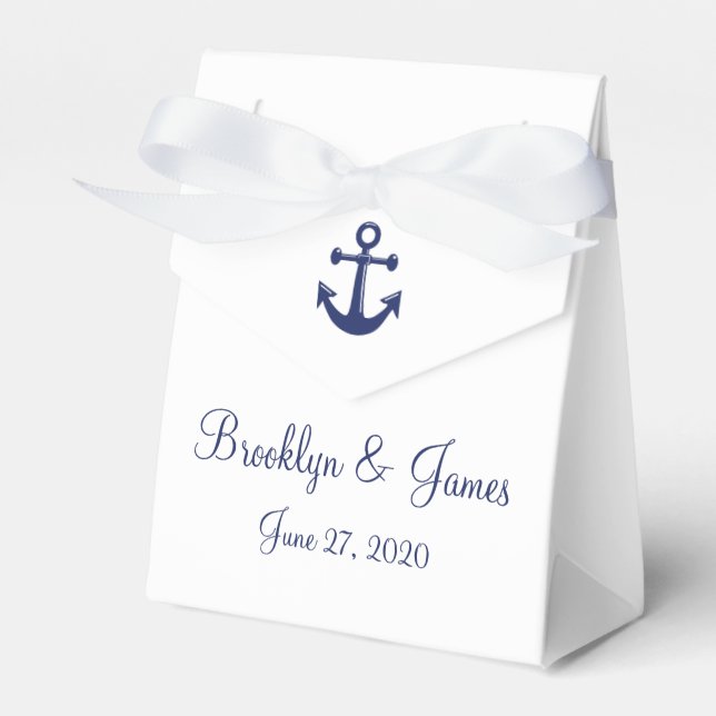 White Navy Blue Nautical Wedding Favor Boxes Tent (Front Side)
