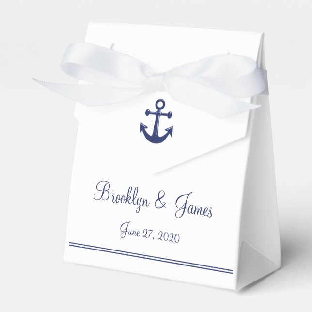 White Navy Blue Nautical Wedding Favor Boxes Tent (Front Side)