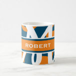 White Navy Blue Orange Monogram Personalized  Coffee Mug<br><div class="desc">Feel free to personalize and customize this Sporty White Navy Blue Orange Monogram Personalized Unique coffee mug. Edit options are available.</div>