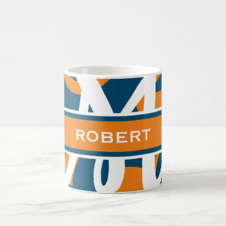White Navy Blue Orange Monogram Personalized Coffee Mug