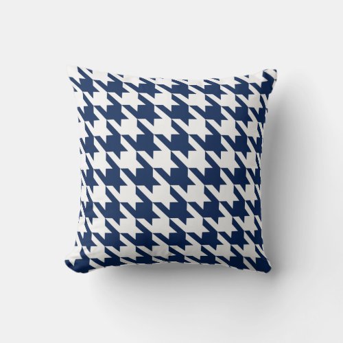 White Navy Blue Pied De Poule Houndstooth Throw Pillow