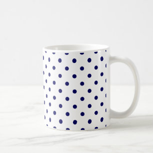 White Navy Blue Polka Dot Spot Pattern Coffee Mug