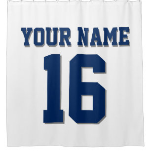 White Navy Blue Sports Jersey Team Jersey Shower Curtain