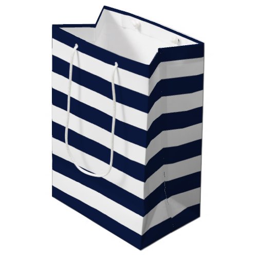 White Navy Blue Stripes Pattern pick your color Medium Gift Bag