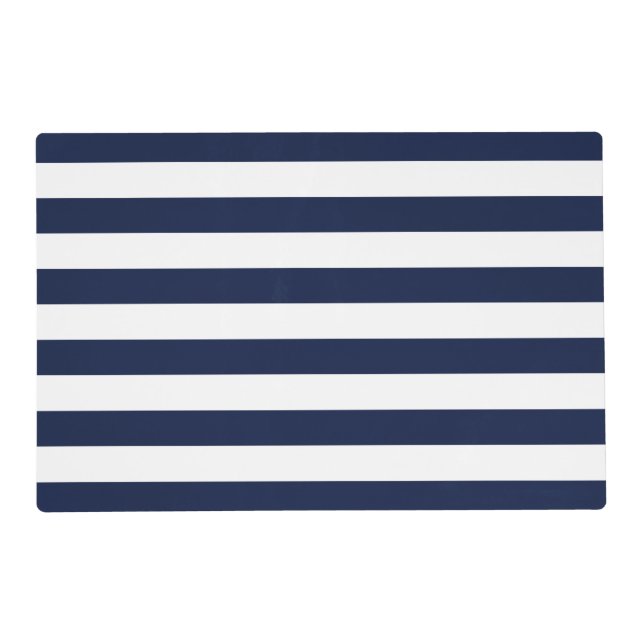 White Navy Blue Stripes Pattern {pick your color} Placemat (Front)