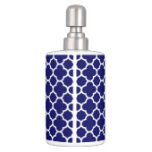 White Navy Blue Trendy Quatrefoil Bath Set (Back)