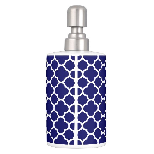 White Navy Blue Trendy Quatrefoil Bath Set (Back)