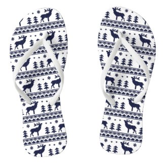 White Navy Blue Ugly Christmas Sweater Pattern Flip Flops
