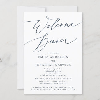 White Navy Blue Wedding Welcome Dinner Invitation