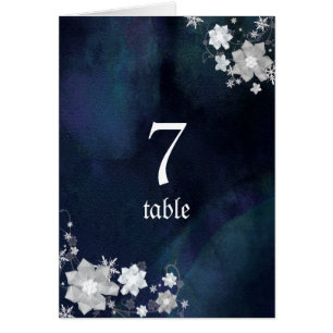 White & Navy Blue Winter Wedding Table Numbers