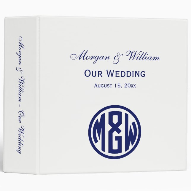 White Navy Circle Monogram Font DIY BG 3 Ring Binder (Front/Spine)