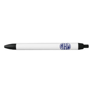 White Navy Circle Monogram Font DIY BG Black Ink Pen
