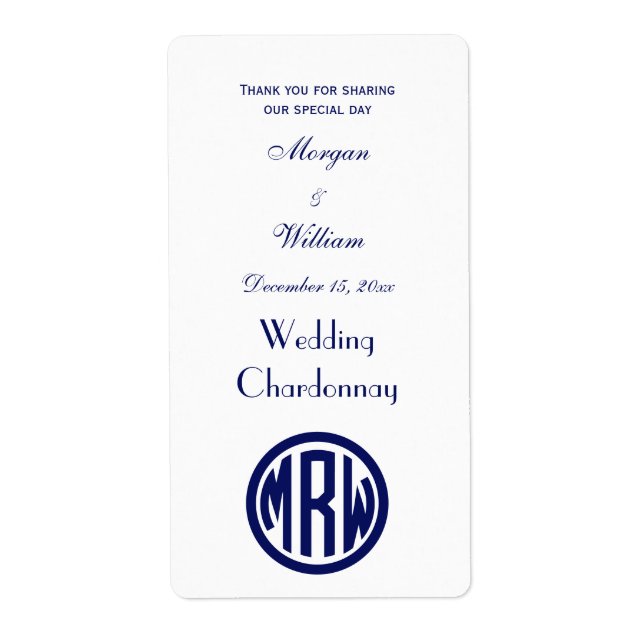 White Navy Circle Monogram Font DIY BG Label (Front)