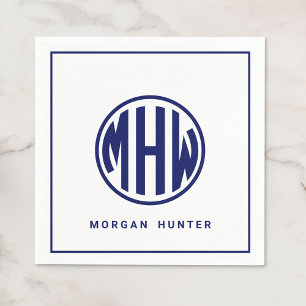 White Navy Circle Monogram Font DIY BG Napkins
