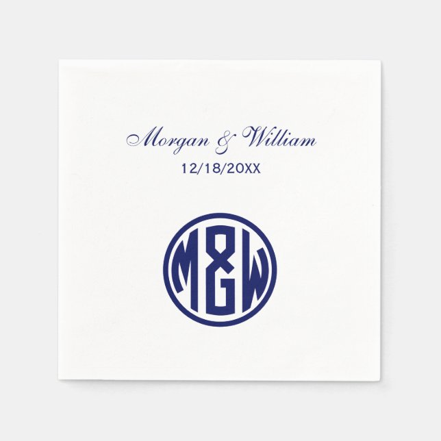 White Navy Circle Monogram Font DIY BG Napkins (Front)