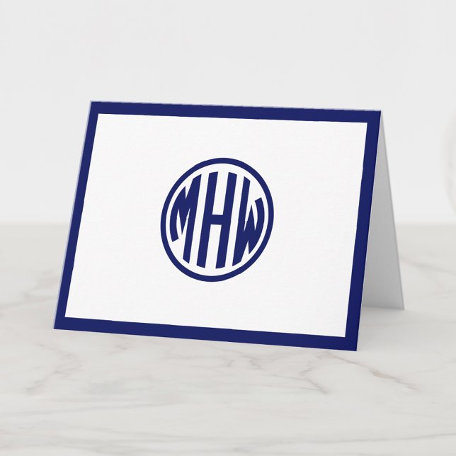 White Navy Circle Monogram Font DIY BG Note Card (Creator Uploaded)