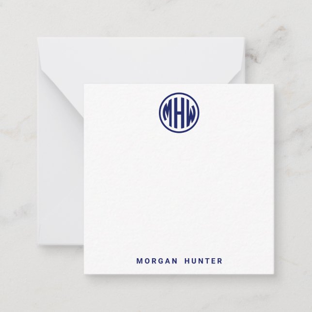 White Navy Circle Monogram Font DIY BG Note Card (Front)